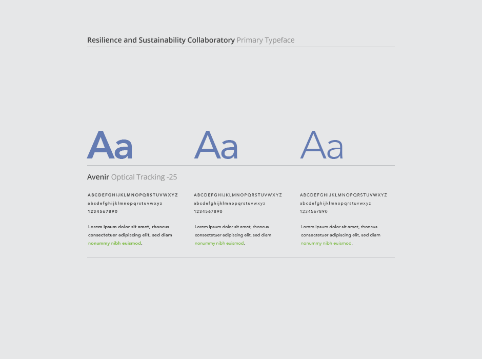 Resilience and Sustainability Collaboratory Identity Typography